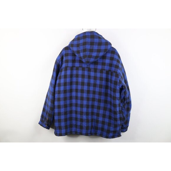 Vtg 90s Streetwear Mens XL Deep Pile Fleece Lined Hooded Flannel Shirt Jacket - Picture 16 of 16